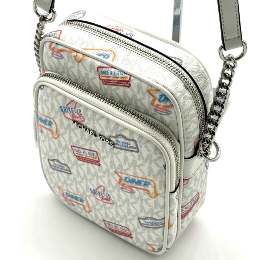 Michael Kors Jet Set Medium Printed Signature Logo Crossbody Bag Optic White - Picture 6 of 9